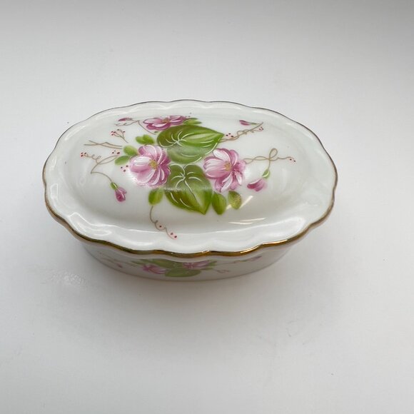 Vintage Lefton Porcelain Trinket Box Floral - Picture 6 of 6